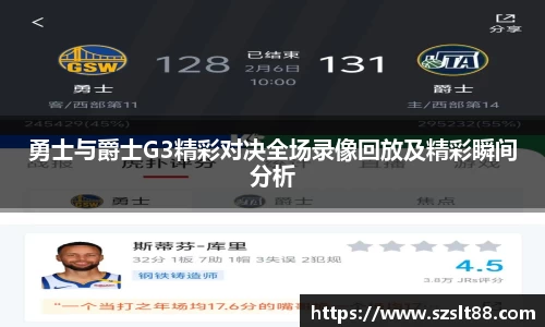 勇士与爵士G3精彩对决全场录像回放及精彩瞬间分析